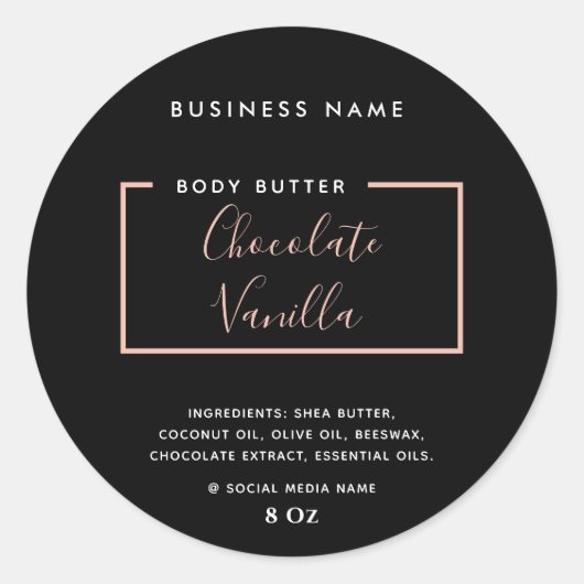 ミニマルモダンタイポグラフィブラック製品ラベル ラウンドシール (正面)