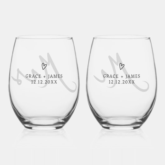 ミニマルモダンタイポグラフィミセス結婚ズ ステムなしワイングラス (裏面)