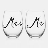 ミニマルモダンタイポグラフィミセス結婚ズ ステムなしワイングラス (正面)