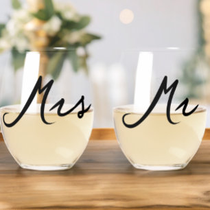 ミニマルモダンタイポグラフィミセス結婚ズ ステムなしワイングラス