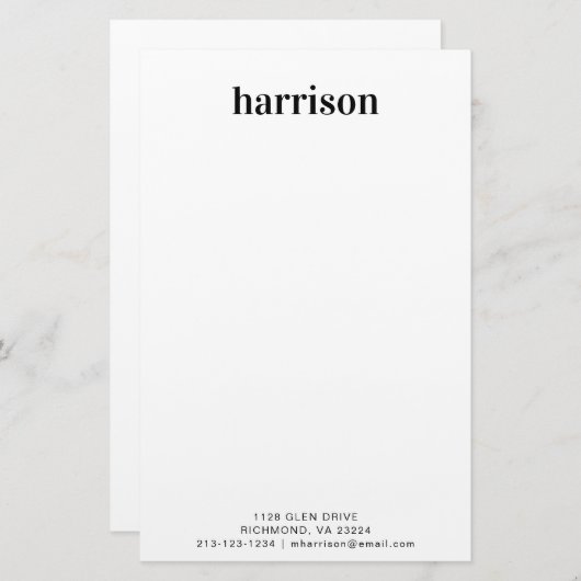 ミニマルモダンタイポグラフィモノグラムパーソナライズされた 便箋 (正面/裏面)