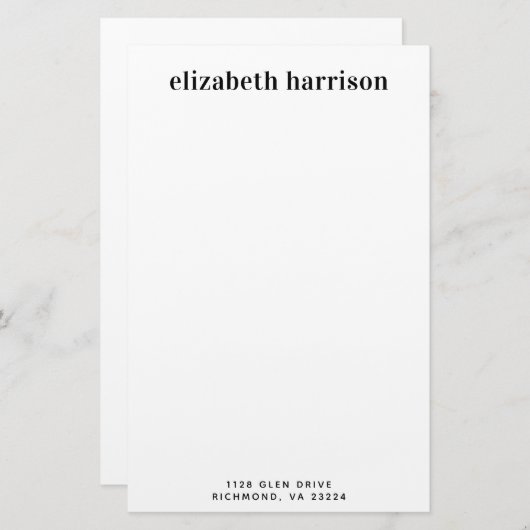 ミニマルモダンタイポグラフィ名差出人住所 便箋 (正面/裏面)