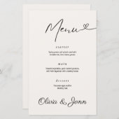 ミニマルモダンタイポグラフィ結婚のメニューカード (正面/裏面)
