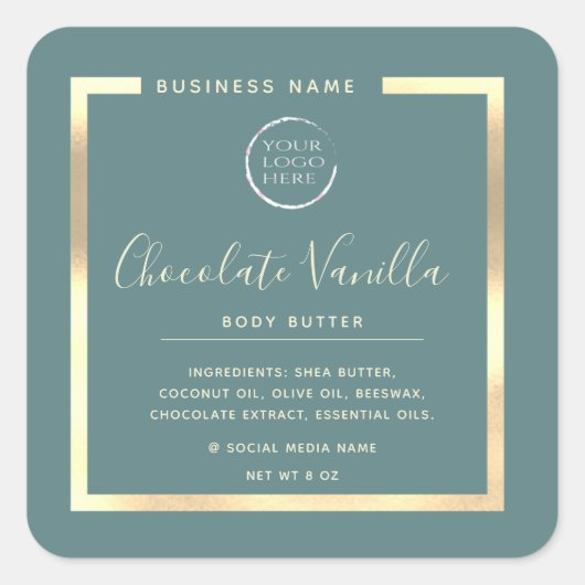 ミニマルモダンタイポグラフィ金ゴールドフレームロゴ スクエアシール (正面)