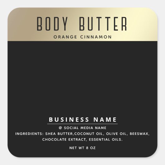 ミニマルモダンタイポグラフィ金ゴールド黒ラベル スクエアシール (正面)