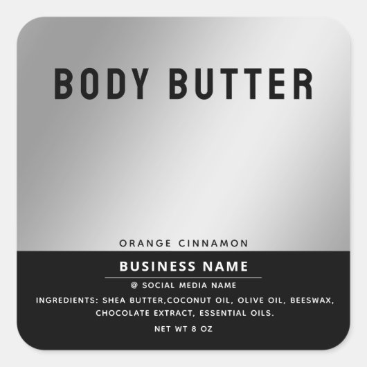 ミニマルモダンタイポグラフィ銀ブラックラベル スクエアシール (正面)