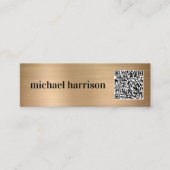 ミニマルモダンタイポグラフィQRコード金ゴールド スキニー名刺 (正面)