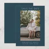 ミニマルモダンダークティール（緑がかった色）シンプルフォトエレガント セーブザデート (正面/裏面)