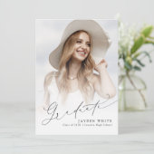 ミニマルモダンチックなスクリプト写真 卒業式 招待状 (スタンド正面)