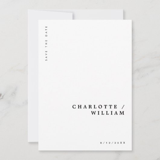 ミニマルモダンチックタイポグラフィーウェディング セーブザデート (正面)