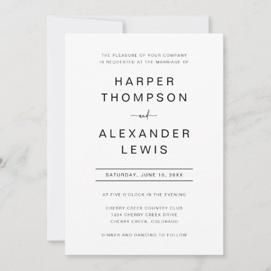 ミニマルモダンチックタイポグラフィーウェディング 招待状 (正面)