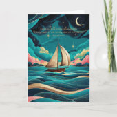 ミニマルモダンティール（緑がかった色）ブルーイラストレーション引用文 カード (正面)