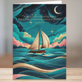 ミニマルモダンティール（緑がかった色）ブルーイラストレーション引用文 カード