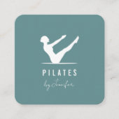 ミニマルモダンティール（緑がかった色）緑の女性ロゴのピラティス スクエア名刺 (正面)