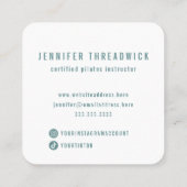 ミニマルモダンティール（緑がかった色）緑の女性ロゴのピラティス スクエア名刺 (裏面)