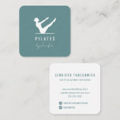 ミニマルモダンティール(緑がかった色)緑の女性ロゴのピラティス スクエア名刺 (正面/裏面)