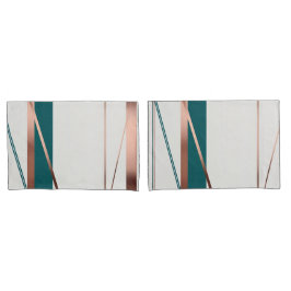 ミニマルモダンティール(緑がかった色)&銅抽象芸術調和 枕カバー