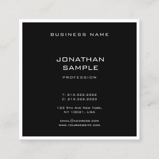 ミニマルモダンテンプレートクエレガントリーブラックトップ スクエア名刺 (正面)