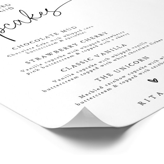 ミニマルモダンデザートのカップケーキメ結婚ニューの看板 ポスター (角)