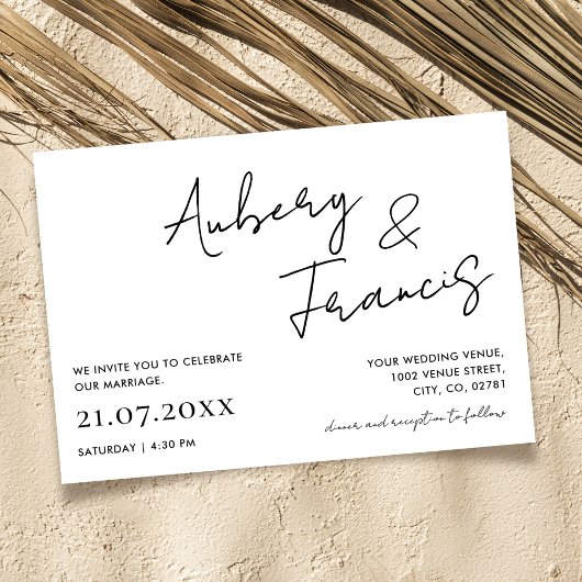 ミニマルモダンナリスト名スクリプト書道ブラック 招待状