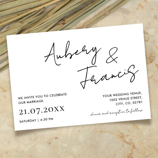 ミニマルモダンナリスト名スクリプト書道ブラック 招待状