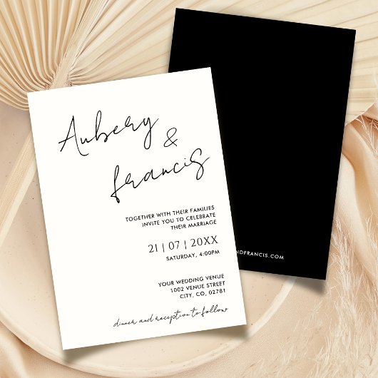 ミニマルモダンナリスト名スクリプト書道ブラック 招待状