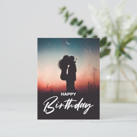 ミニマルモダンハッピーバースデーあいさつウェットフォト ポストカード (スタンド正面)