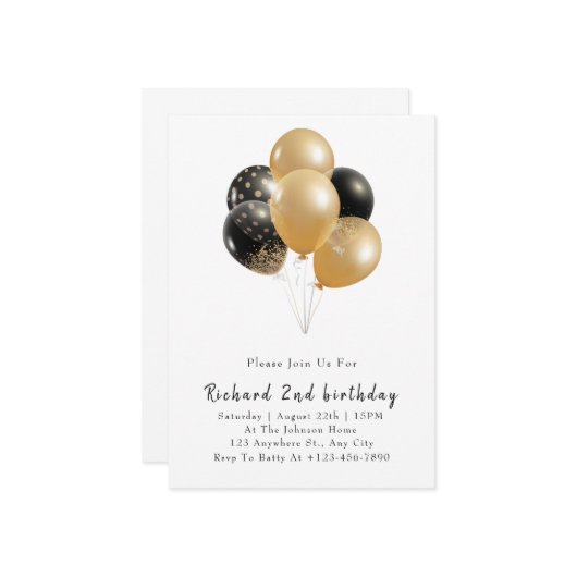 ミニマルモダンハッピーバースデー 招待状 (正面/裏面インサイチュ)