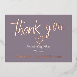 ミニマルモダンハートとスクリプトの感謝を込めたウェディング 箔招待状