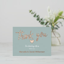 ミニマルモダンハートとスクリプトの結婚式のお礼メッセージカード