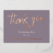 ミニマルモダンハートとスクリプトサンクスウェディング 箔招待状 (正面)