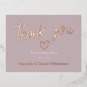 ミニマルモダンハートと台本あり結婚 箔招待状ポストカード (正面)