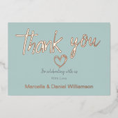 ミニマルモダンハート＆スクリプトウェディング 箔招待状 (正面)