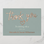 ミニマルモダンハート＆スクリプト　ウェディングのお礼 箔招待状 (正面)