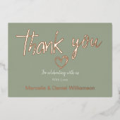 ミニマルモダンハート＆スクリプト サンクス ウェディング 箔招待状 (正面)