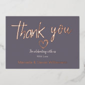 ミニマルモダンハート＆スクリプト サンクス ウェディング 箔招待状 (正面)