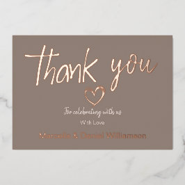 ミニマルモダンハート＆スクリプト サンクス ウェディング 箔招待状