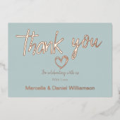 ミニマルモダンハート＆スクリプト サンクス ウェディング 箔招待状 (正面)