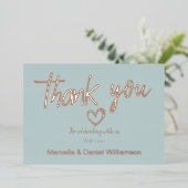 ミニマルモダンハート＆スクリプト サンクス ウェディング 箔招待状 (立ち正面)