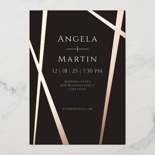 ミニマルモダンバラブラック 箔招待状 (正面)