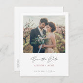 ミニマルモダンバラ金ゴールド写真の日付の保存 インビテーションポストカード (正面/裏面)