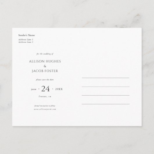 ミニマルモダンバラ金ゴールド写真の日付の保存 インビテーションポストカード (裏面)