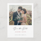 ミニマルモダンバラ金ゴールド写真の日付の保存 インビテーションポストカード (正面)