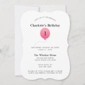 ミニマルモダンピンクバルーン任意の番号誕生日 招待状 (正面)