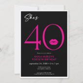 ミニマルモダンピンクリップ四十誕生日QR 招待状 (正面)