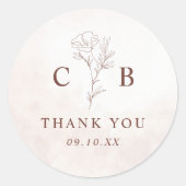 ミニマルモダンフローラスケッチエレガントな結婚式 ラウンドシール (正面)