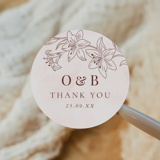 ミニマルモダンフローラスケッチエレガントな結婚式 ラウンドシール