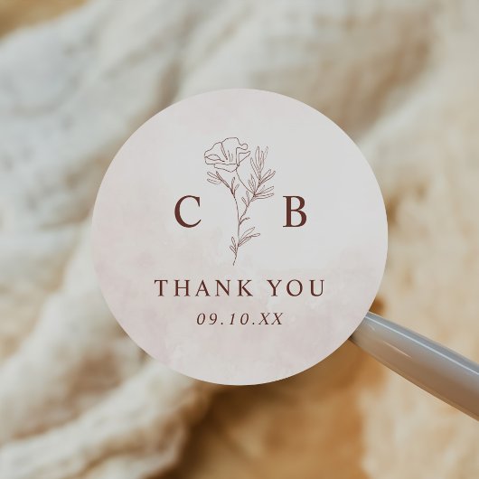 ミニマルモダンフローラスケッチエレガントな結婚式 ラウンドシール