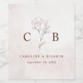 ミニマルモダンフローラスケッチエレガントな結婚式 ワインラベル (シングルラベル)