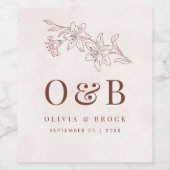 ミニマルモダンフローラスケッチエレガントな結婚式 ワインラベル (シングルラベル)